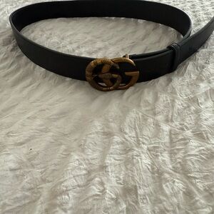 Black Gucci Leather Belt with Gold Buckle
